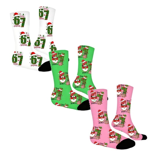 67 Socks for Boys Girls Funny 67 Meme Mid-calf Socks Christmas Socks Festive Print Kids Socks Soft Winter Crew Socks（Pack of 3）