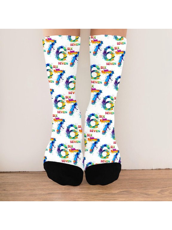 67 Socks for Children – Funny Six Seven Meme Design Kids Socks, Soft Stretchy Crew Socks for Boys & Girls, Cute Everyday Wear & Gift Idea