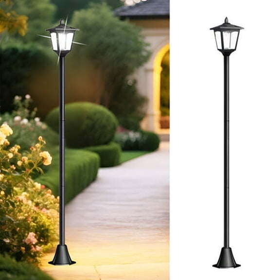 Kanstar Outdoor Lamp Post Light Solar Powered No Wiring Needed Adjustable Height Waterproof Dusk Till Dawn 67 Inch 1-Pack