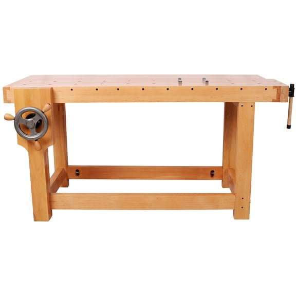 67"Solid Beech Wood Workbench With Integrated Wood Vise & Bench Dog Holes For Woodworking Workshop