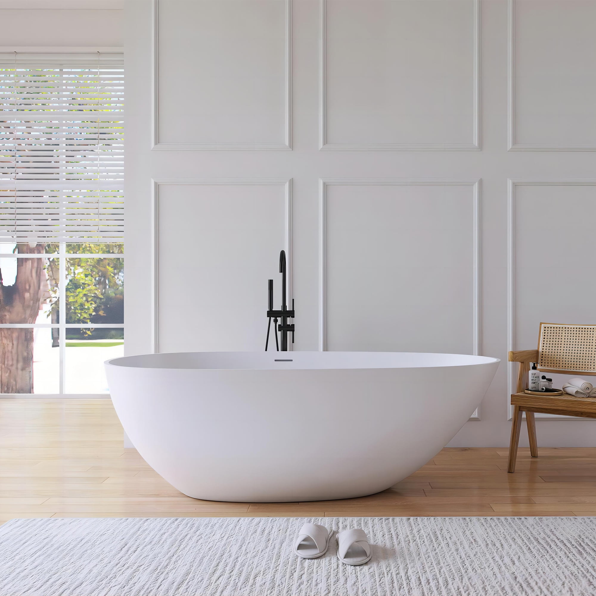 67" Matte White Stone Resin Double Slipper Freestanding Bathtub