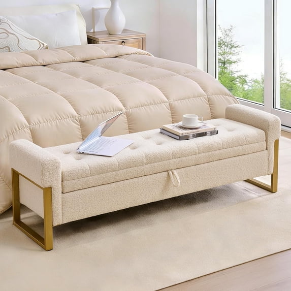 67" Storage Bench for Bedroom, King Size End of Bed Bench, Teddy ...