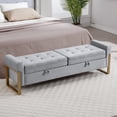 thumbnail image 1 of Aemeios 67" Velvet Storage Bench for Bedroom End of Bed with Double Lids Storage and Gold Legs, Grey, 1 of 9