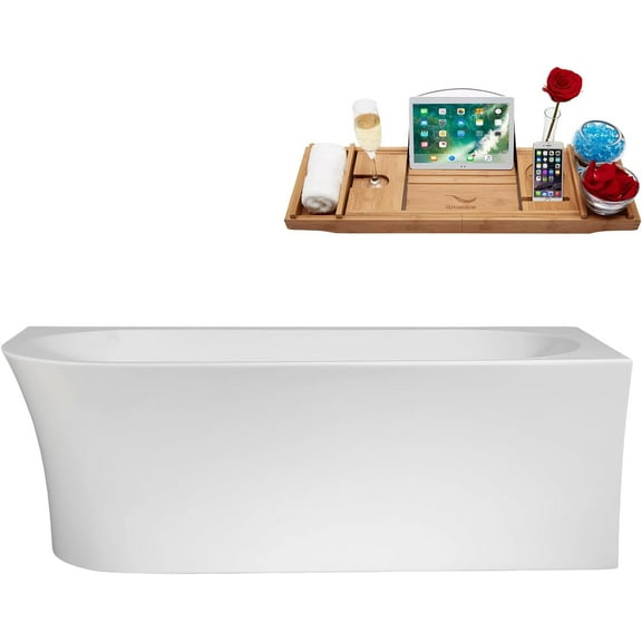 67" Streamline B-368-129-PBR Soaking Freestanding Tub and Tray With Internal Drain in Polished Brass