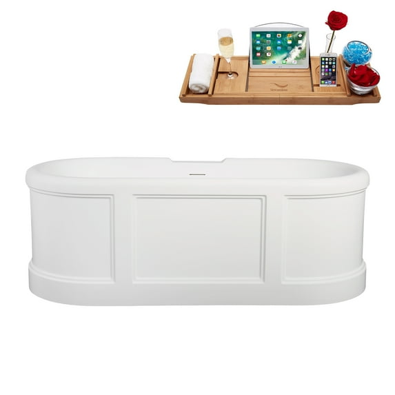 67" Streamline B-452-192-PBR Soaking Freestanding Tub and Tray With Internal Drain in Polished Brass