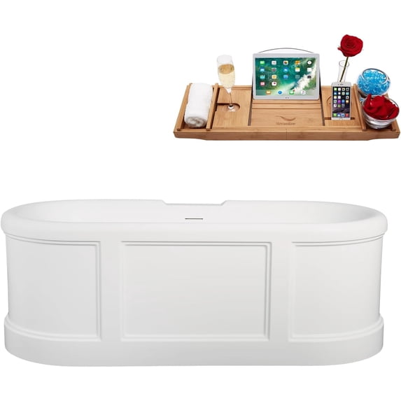 67" Streamline B-452-192-BGM Soaking Freestanding Tub and Tray With Internal Drain in Brushed GunMetal