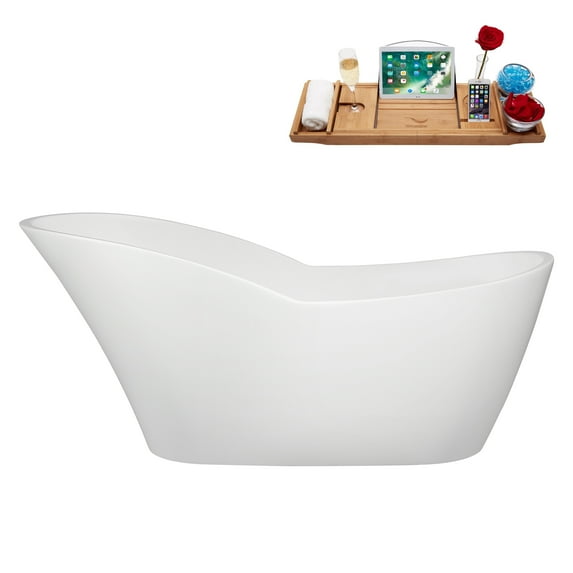67" Streamline B-528-250-BGL Soaking Glossy White Freestanding Tub and Tray With Internal Drain in Brushed Gold