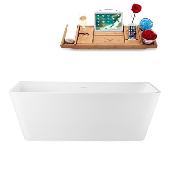 67" Streamline G-22-139-GLD Soaking Glossy White Freestanding Tub and Tray With Internal Drain in Polished Gold