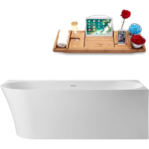 67" Streamline G-48-217-BGL Soaking Glossy White Freestanding Tub and Tray With Internal Drain in Brushed Gold