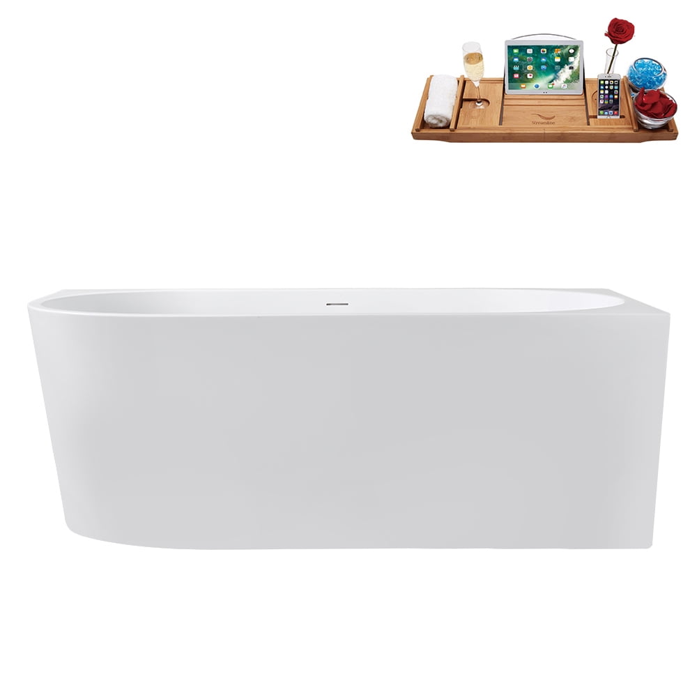 67" Streamline G-71-286-PBR Soaking Glossy White Freestanding Tub and Tray With Internal Drain in Polished Brass
