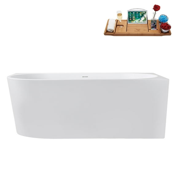 67" Streamline G-71-286-PBR Soaking Glossy White Freestanding Tub and Tray With Internal Drain in Polished Brass