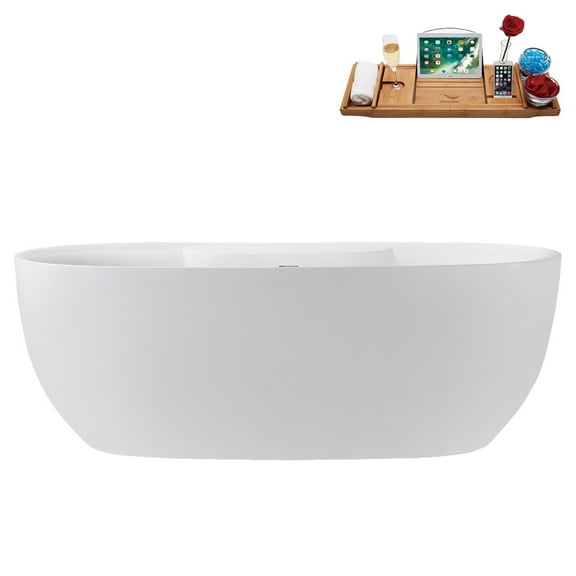 67" Streamline G-91-345-ORB Soaking Glossy White Freestanding Tub and Tray With Internal Drain in Matte Oil Rubbed Bronze