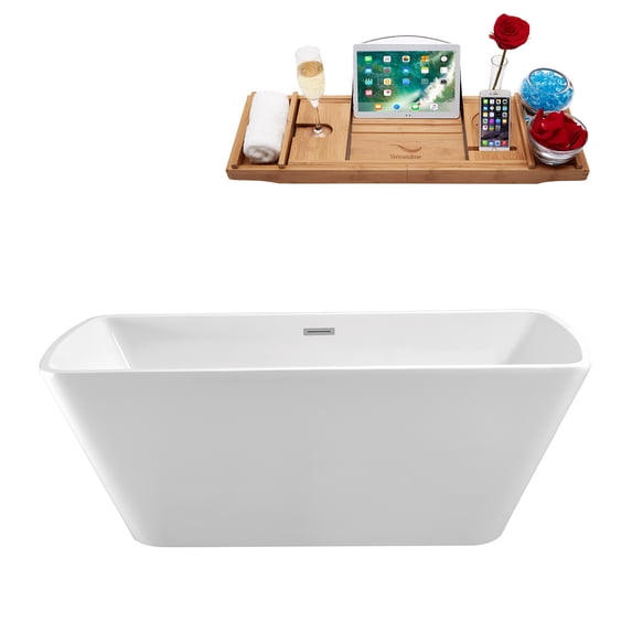 67" Streamline N-681-67FSWH-FM Soaking Freestanding Tub and Tray With Internal Drain