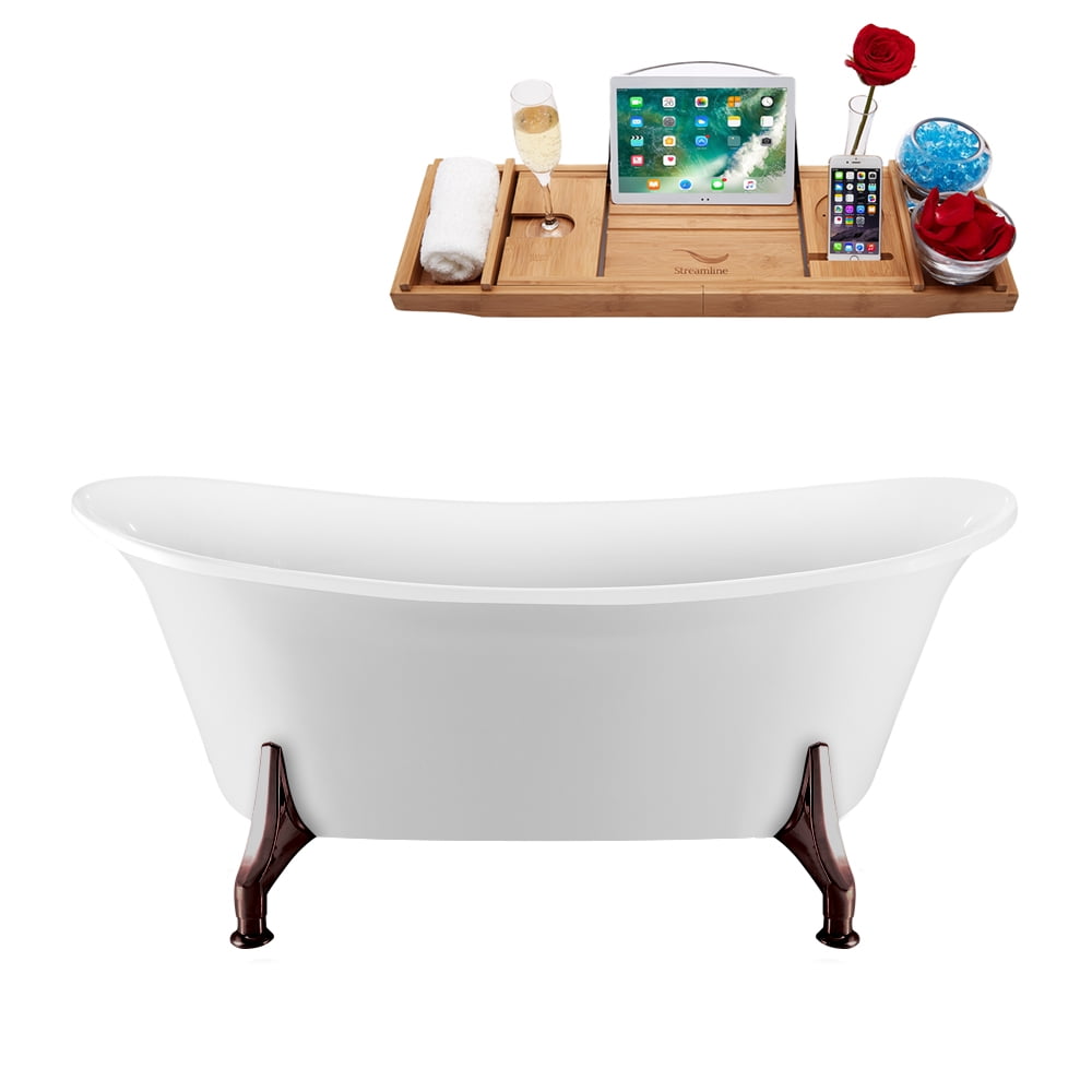 67'' White Acrylic Clawfoot Soaking Bathtub with Matte Black Feet