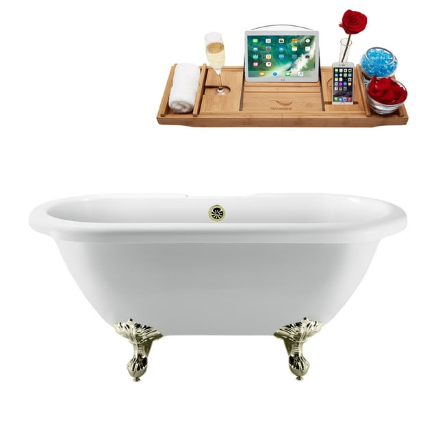 67" Streamline N1121BNK-BNK Clawfoot Tub and Tray With External Drain