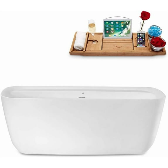67" Streamline N1701PBR Soaking Freestanding Tub and Tray With Internal Drain in Polished Brass