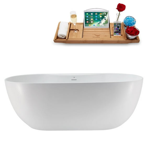 67" Streamline N3322PBR Soaking Freestanding Tub and Tray With Internal Drain in Polished Brass