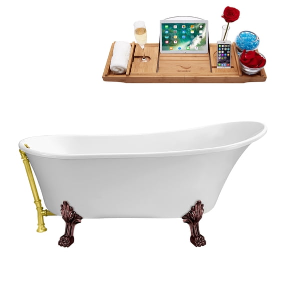 67" Streamline N340ORB-GLD Soaking Clawfoot Tub and Tray With External Drain