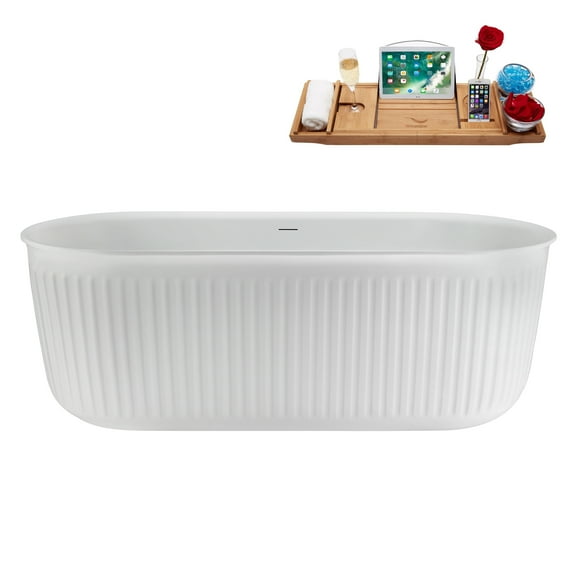 67" Streamline N4800BBR Soaking Freestanding Tub and Tray With Internal Drain in Brushed Brass