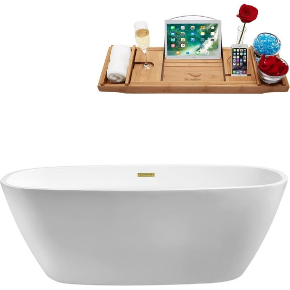 67" Streamline N701GLD Soaking Freestanding Tub and Tray With Internal Drain