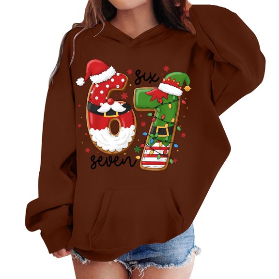 67 Sweatshirt Christmas Sweatshirts for Girls (Brown 5-6 years)