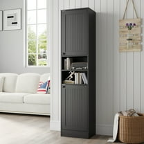 67" Tall Bathroom Cabinet with 2 Doors, Farmhouse Slim Freestanding Cabinet, Narrow Floor Storage Unit with Open Shelf and Adjustable Shelves for Bathroom, Living Room, Kitchen, Black