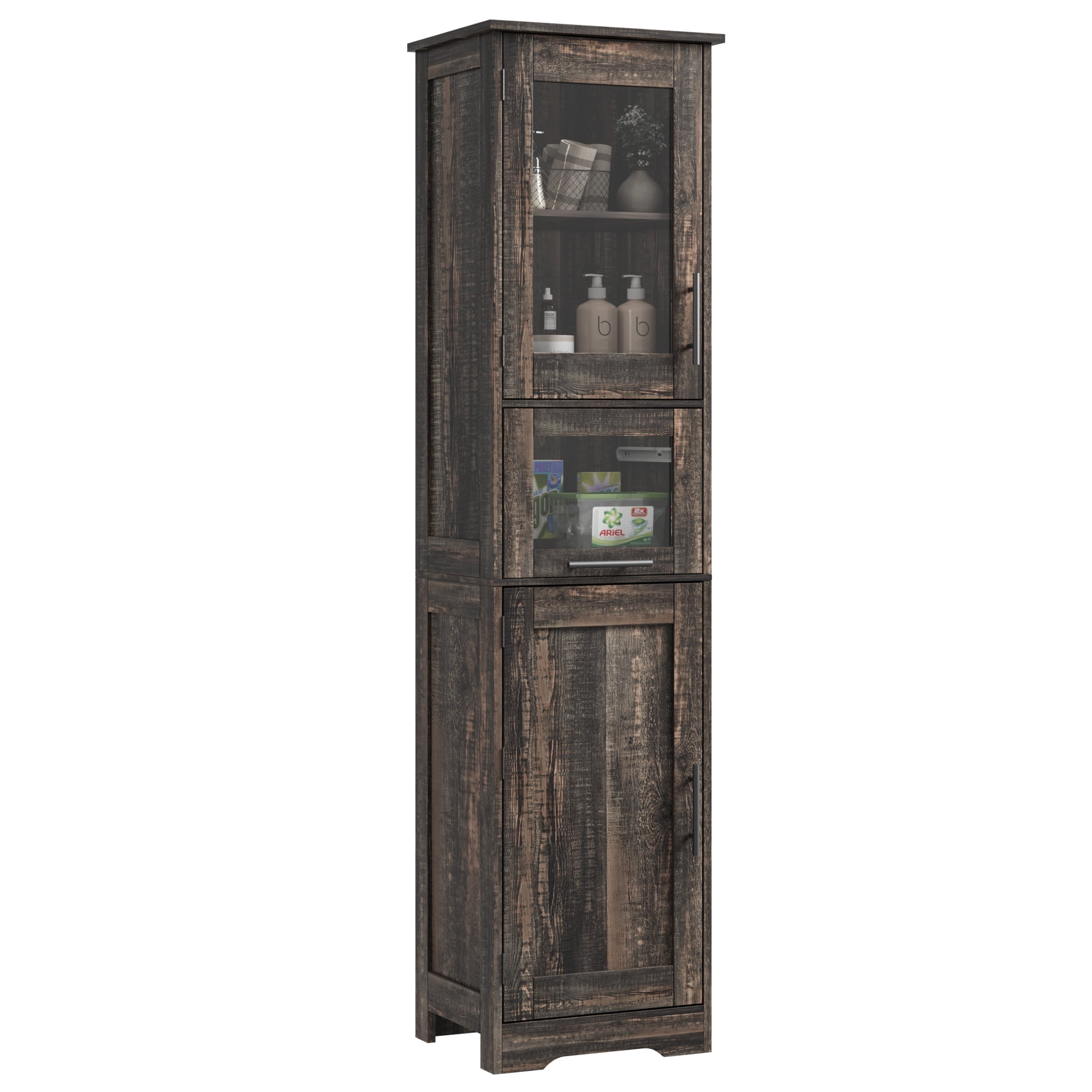67" Tall Bathroom Storage Cabinet,Freestanding Bathroom Cabinet with Glass Doors,Kitchen Pantry ...