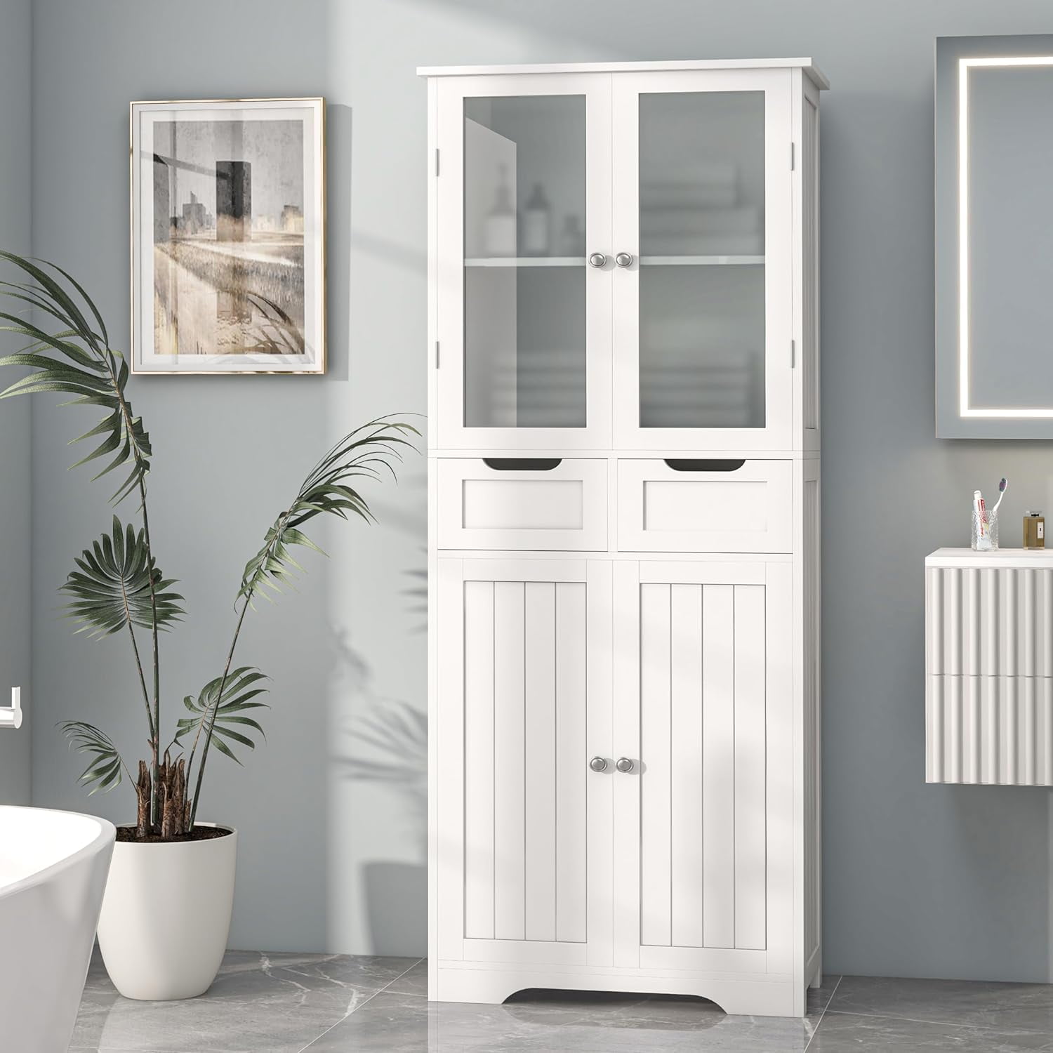 67" Tall Bathroom Storage Cabinet, Freestanding Linen Cabinet with ...