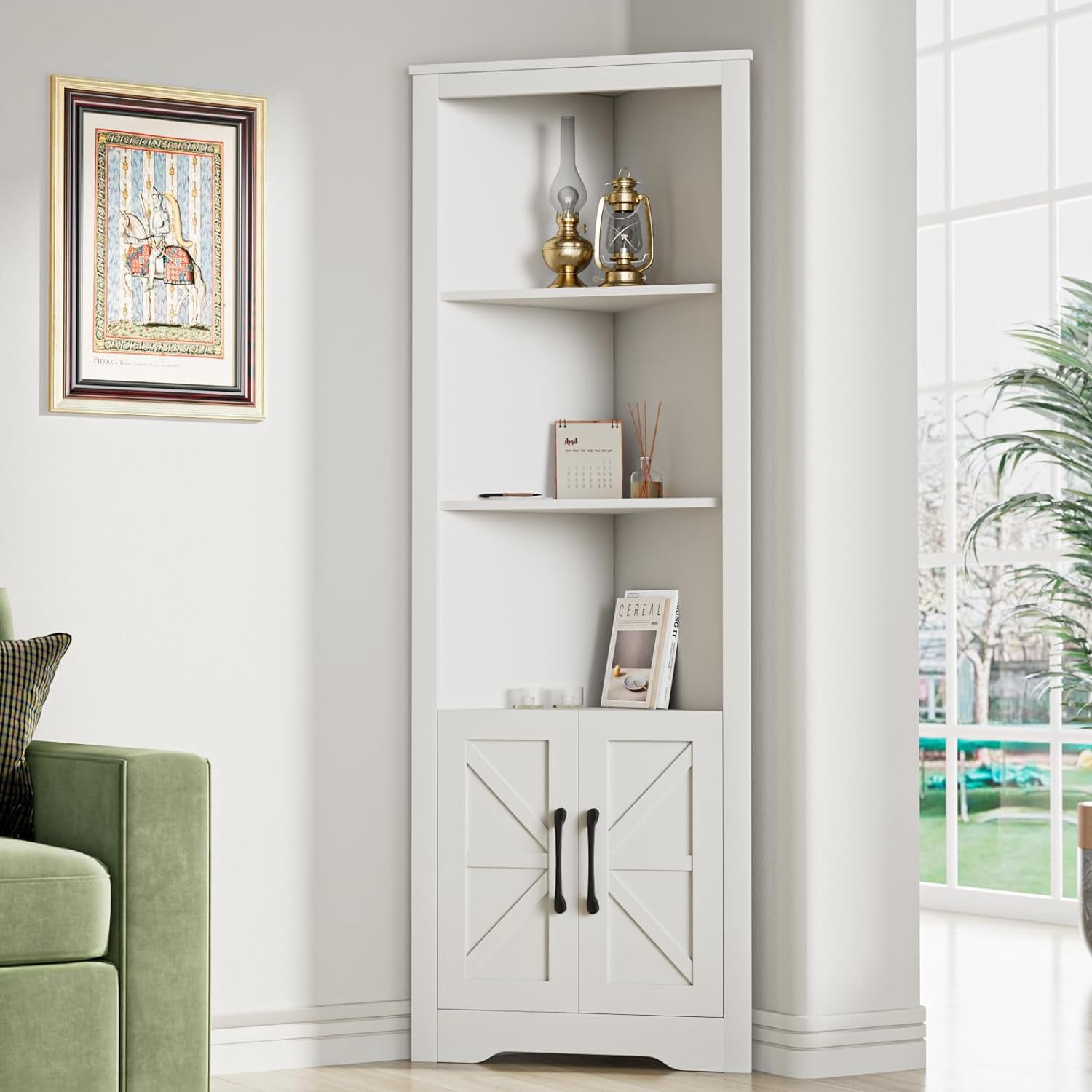 67” Tall Corner Cabinet, Farmhouse Corner Storage Cabinet with Barn ...