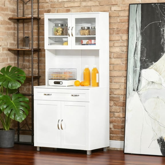 67 Tall Kitchen Pantry Cabinet, Pantry Storage Cabinet with Two Doors Shelves, Large Drawer, Freestanding Cupboard for Kitchen, Dining Room, White