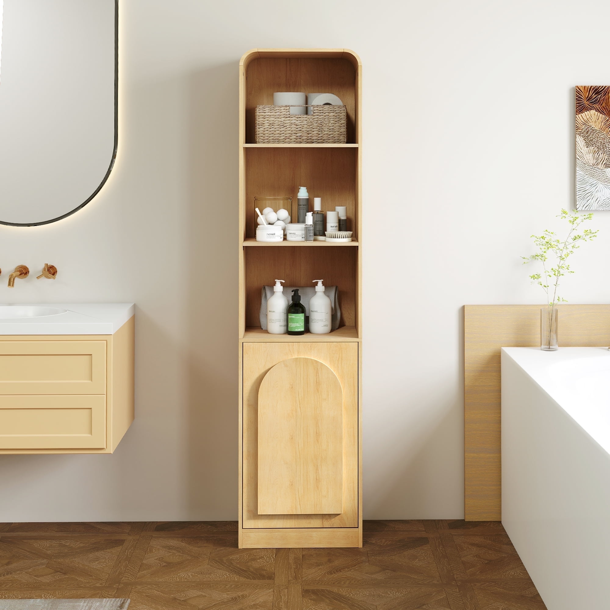 67" Tall Narrow Storage Cabinet Freestanding Tower Cabinet with Door Space Saving Organizer for Bathroom Kitchen Living Room
