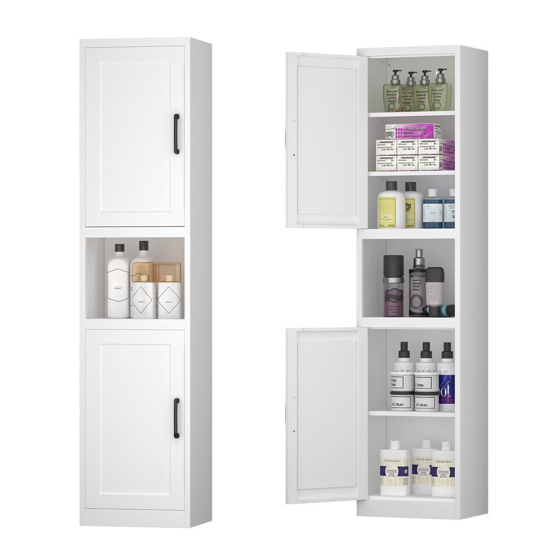 67" Tall Storage Cabinet, Bathroom Linen Tower with Reversible Doors, Freestanding Steel File Cabinet with Adjustable Shelves