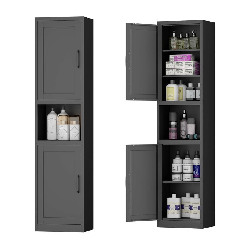 67" Tall Storage Cabinet, Bathroom Linen Tower with Reversible Doors, Freestanding Steel File Cabinet with Adjustable Shelves