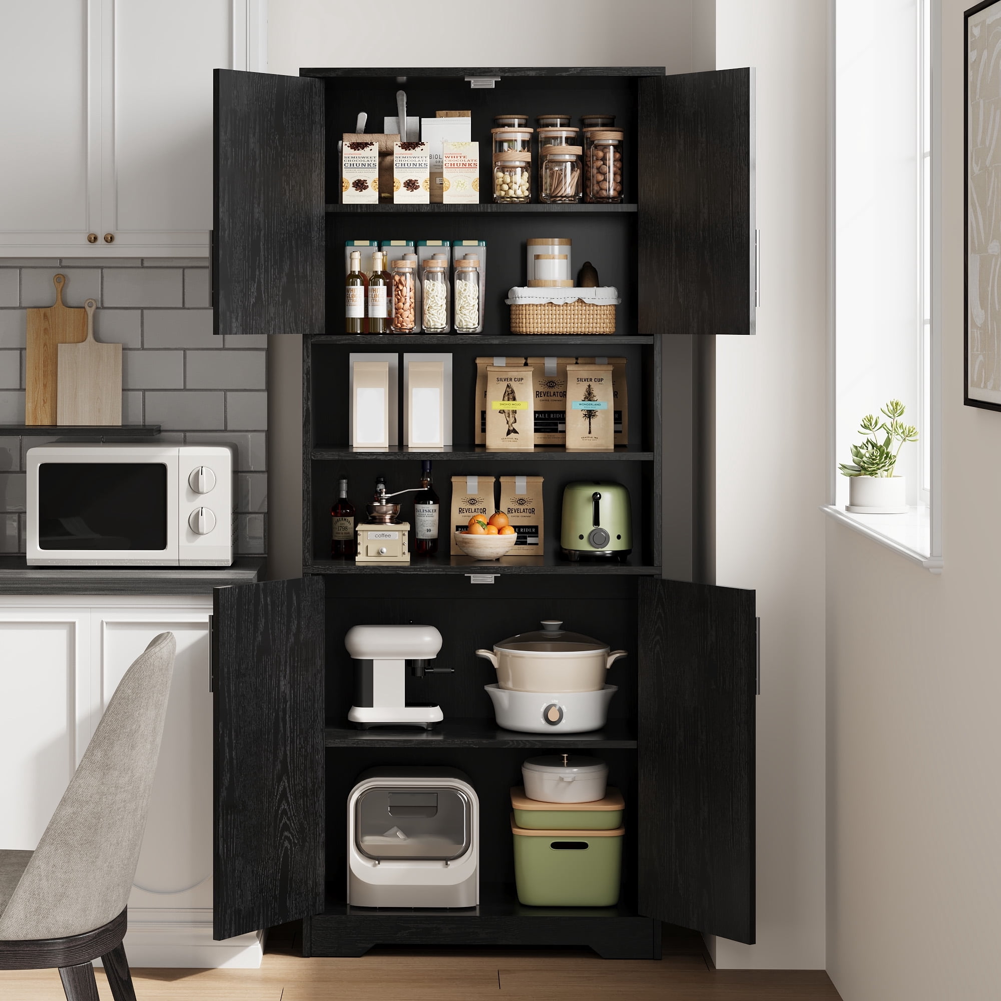 67" Tall Storage Cabinet, Freestanding Kitchen Pantry Cabinets, with Glass Doors and Adjustable Shelves, for Living Room, Dining Room