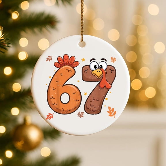 67 Thanksgiving Funny Turkey Thanksgiving 67 Turkey 2D FLAT CIRCLE Ceramic Ornament