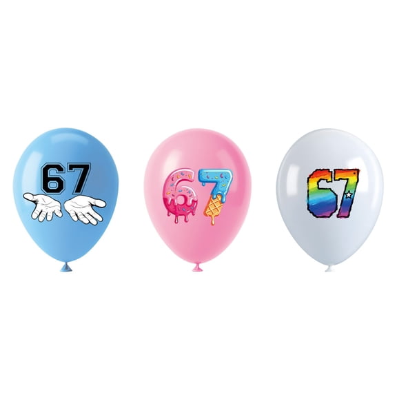 67 Themed Birthday Decorations Complete Set Includes Banner Large Cake Topper 24 Cupcake Toppers 18 Balloons Brainrot Internet Culture Party Supplies for Teens, 18 Balloons