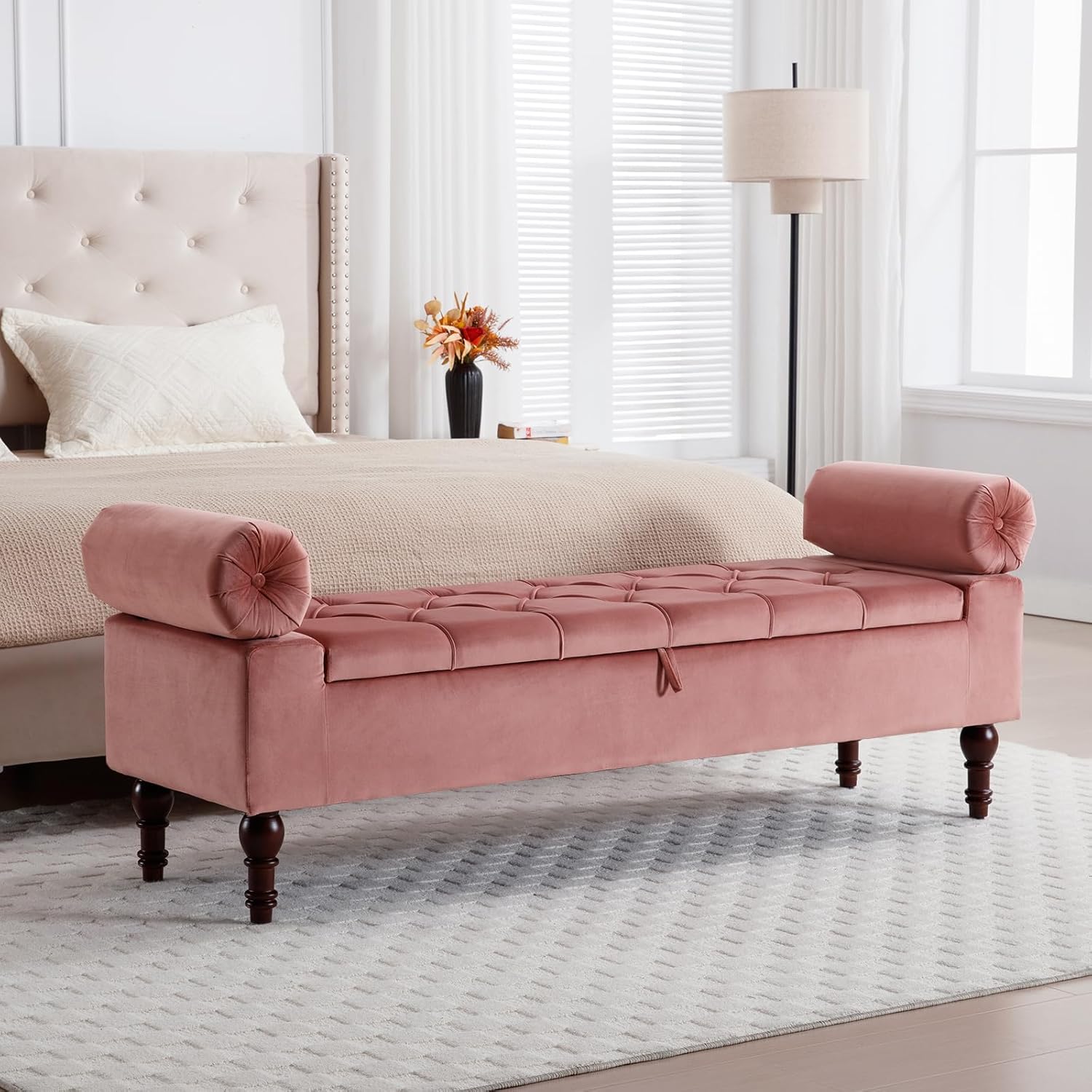 67" Velvet Storage Ottoman Bench, Upholstered Tufted End of Bed Bench ...