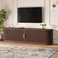 thumbnail image 1 of 67" Vintage Walnut TV Stand for TVs up to 75", Farmhouse Fluted Media Console with Sliding Slatted Doors, 1 of 9