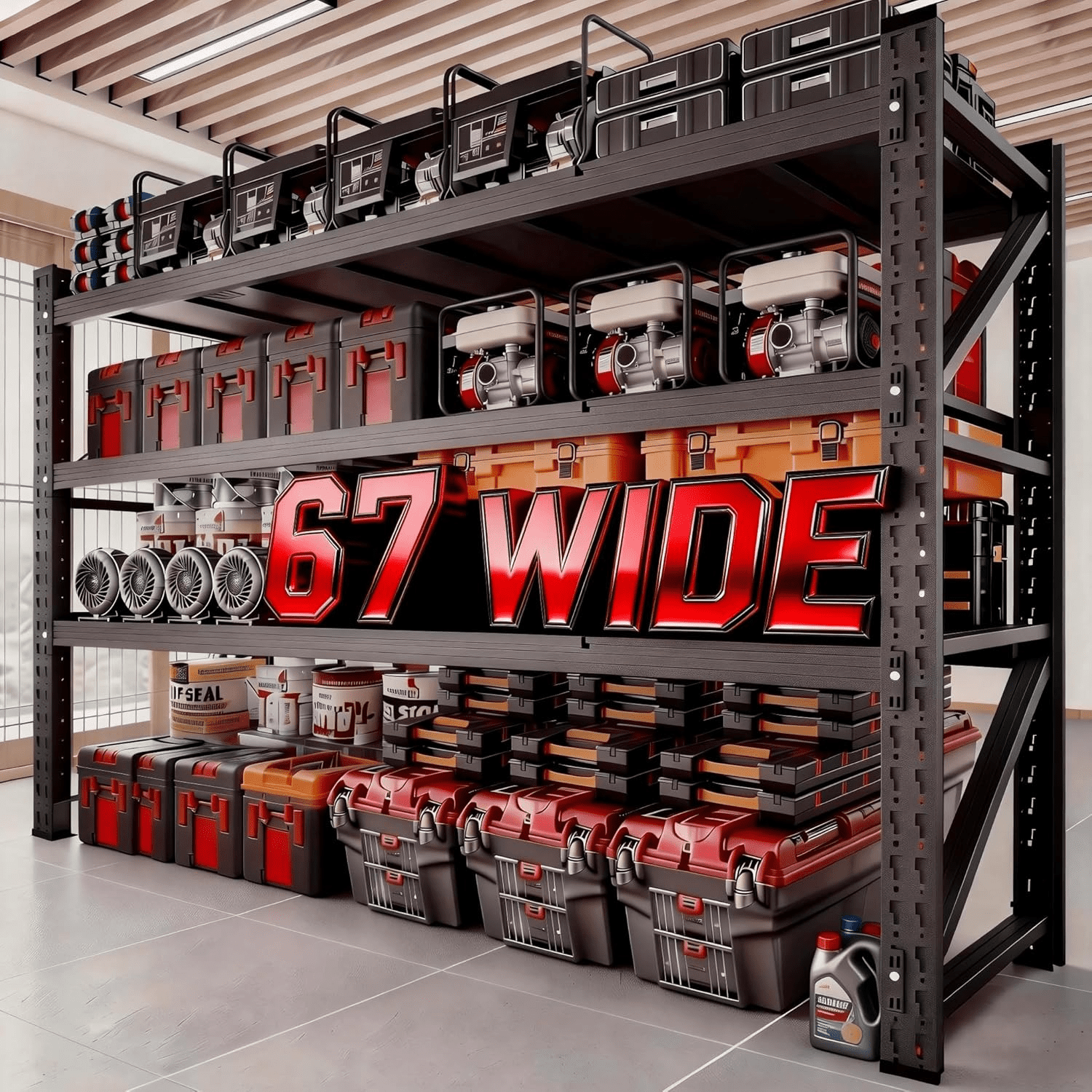 67”W Heavy Duty Garage Shelving Units, 5000LB Capacity Metal Shelving