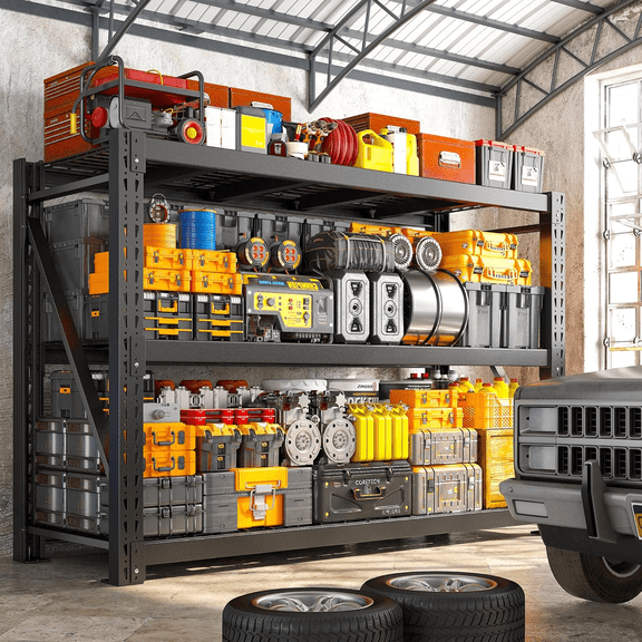 67" W Metal Storage Shelves Heavy Duty, 5000LBS Garage Shelving Units, 3 Tier Tall Metal Shelving, 20" Deep Steel Shelf Rack , Adjustable Utility Standing Shelf for Warehouse/Shop 67"W x 20"D x 63"H