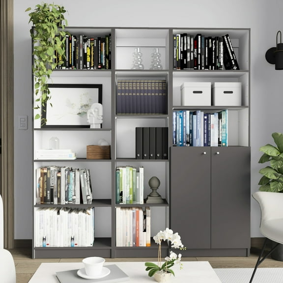 67" Wide Bookcase With Cabinet - Elegant Look Gray/white 3 Piece Space Saving