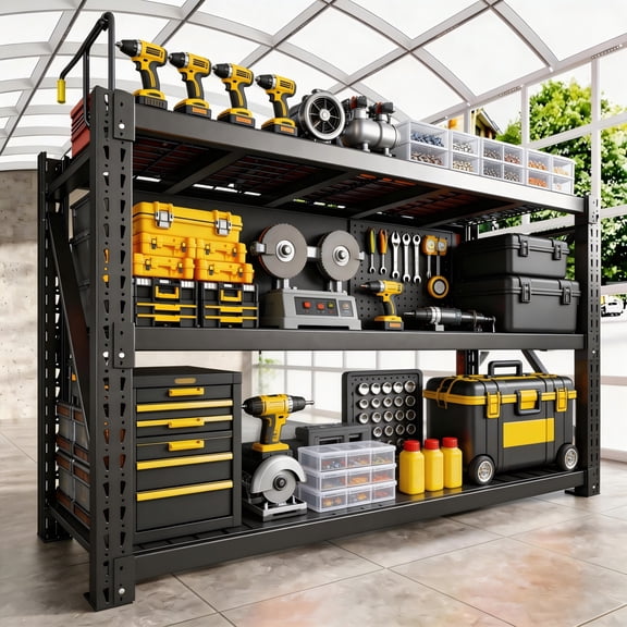 67" Wide Heavy Duty Garage Shelving Units,5000LBS 20 Deep Storage Shelves,Metal Garage Shelves,Large Storage Rack,Steel Shelf,Industrial Shelving for Shop,Warehouse,Basement,67" W x 20" D x63" H