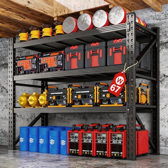 67" Wide Storage Shelves, 5000LBS Garage Shelving Heavy Duty, Standing Shelf Units, 3 Tier Metal Adjustable Storage Shelving Rack for Shop Warehouse Basement, 67'' W x 20''D x 63'' H