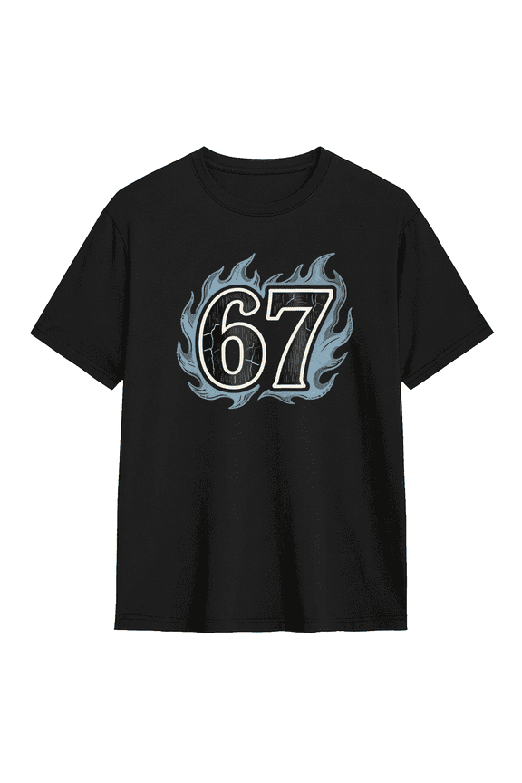 67 With Flames Retro Graphic Tee for Men and Women, Amusing Party Cotton Short Sleeves T-Shirt