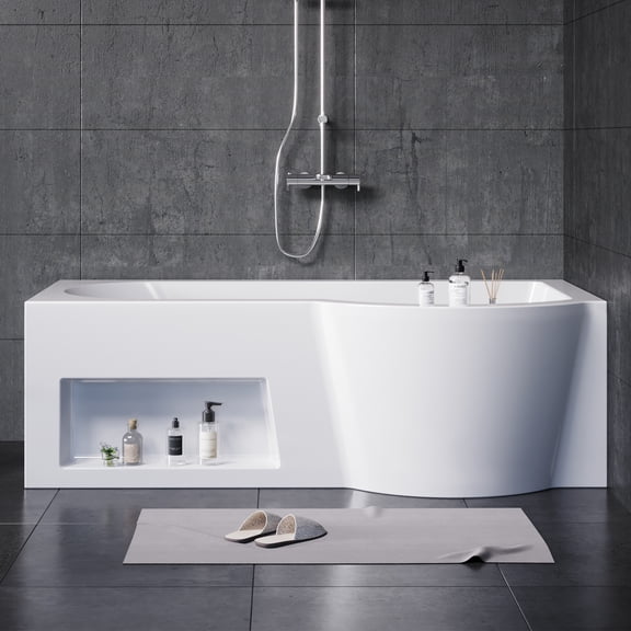 67"X 27.6" Freestanding Soaking Solid Surface Acrylic Bathtub With Ergonomic Design, Dual-purpose Advanced Tub, Nano-glass Water-repellent Feature And Additional Storage Space (bath&shower)