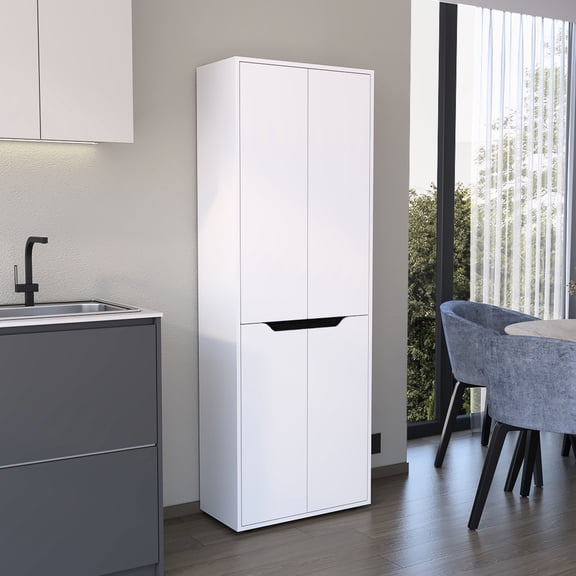 67"h Kitchen Cabinet, White/black, With Four Doors And Five Shelf Fulfilments 66.9"h Storage 4 5 Enhancements