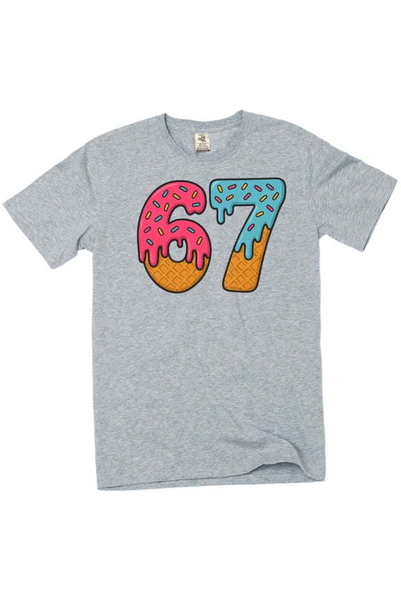67 icecream funny t-shirt viral social media meme Six Seven Gen Alpha Slang Tee-Shirt (Small Grey)