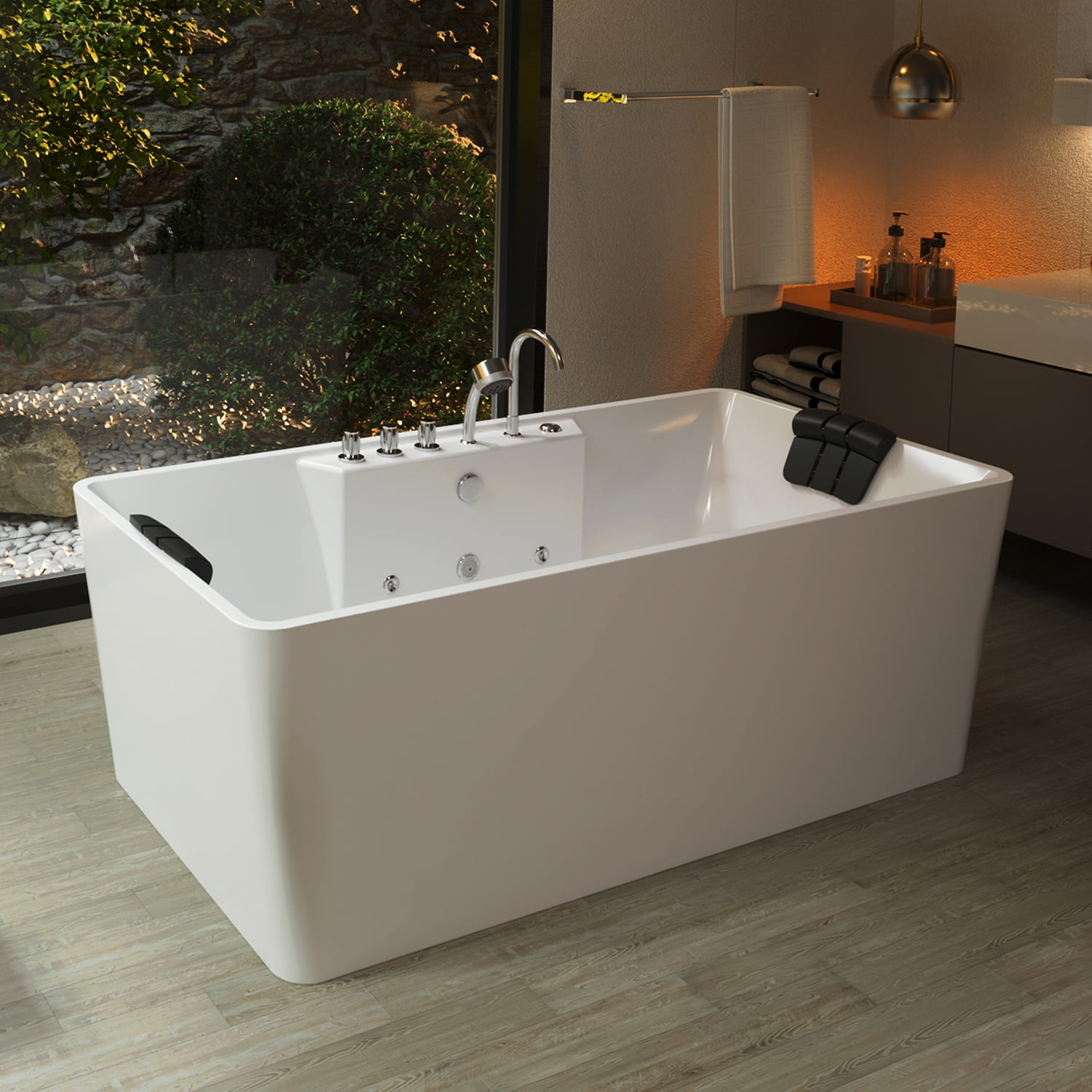 67'' White Freestanding Acrylic Whirlpool Bathtub with Faucet