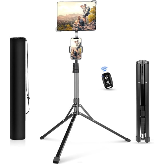 67-in iPad Tripod Stand, 360 Rotating Tablet Mount & Phone Holder, Compatible with 9.9-15.7 Inches Tablets