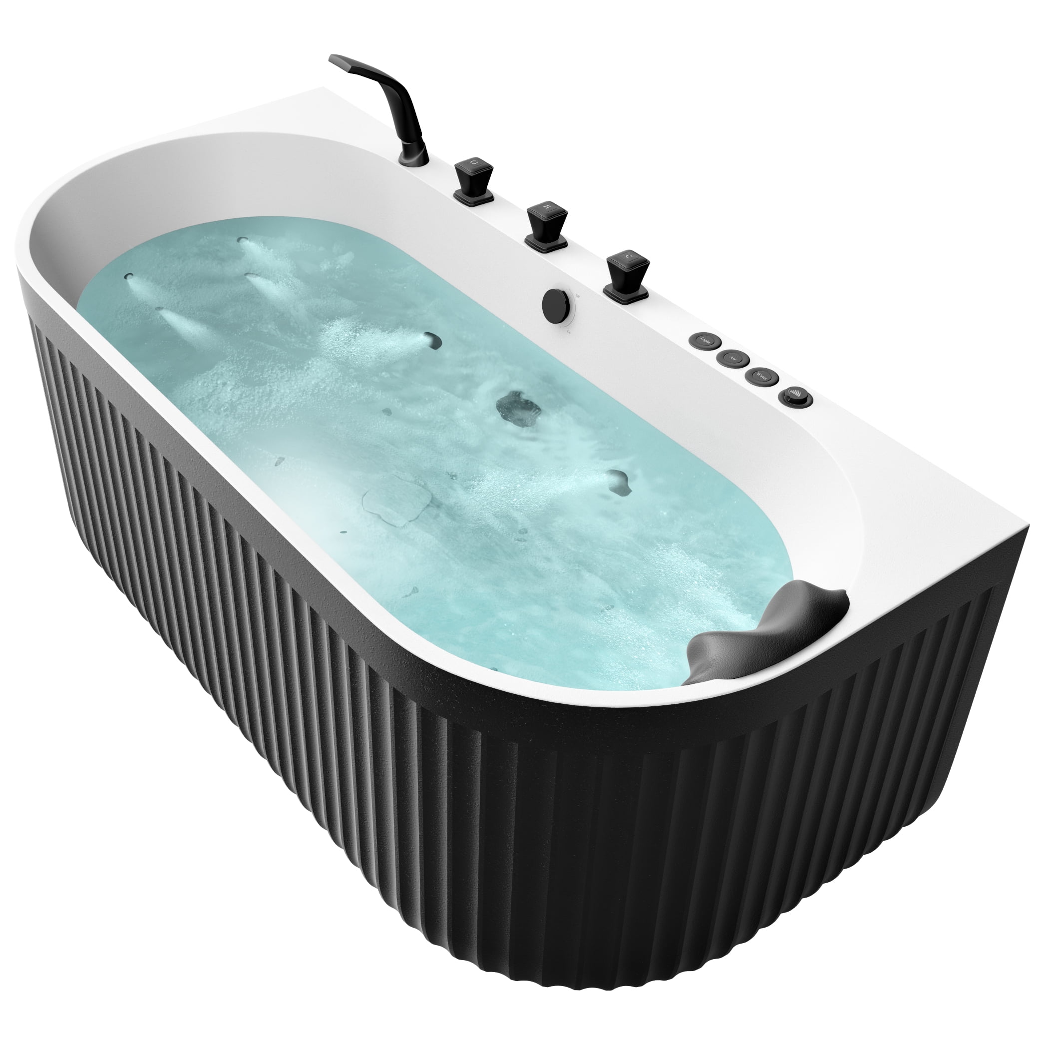 67'' Black and White Stone Resin Freestanding Oval Bathtub